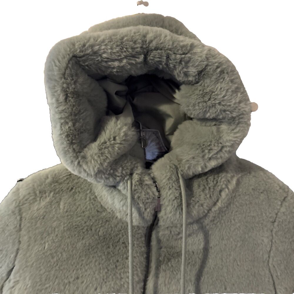 Rachel Zoe Hooded Full Zip Coat Jacket Teddy Bear Faux Fur Size S Pale Green